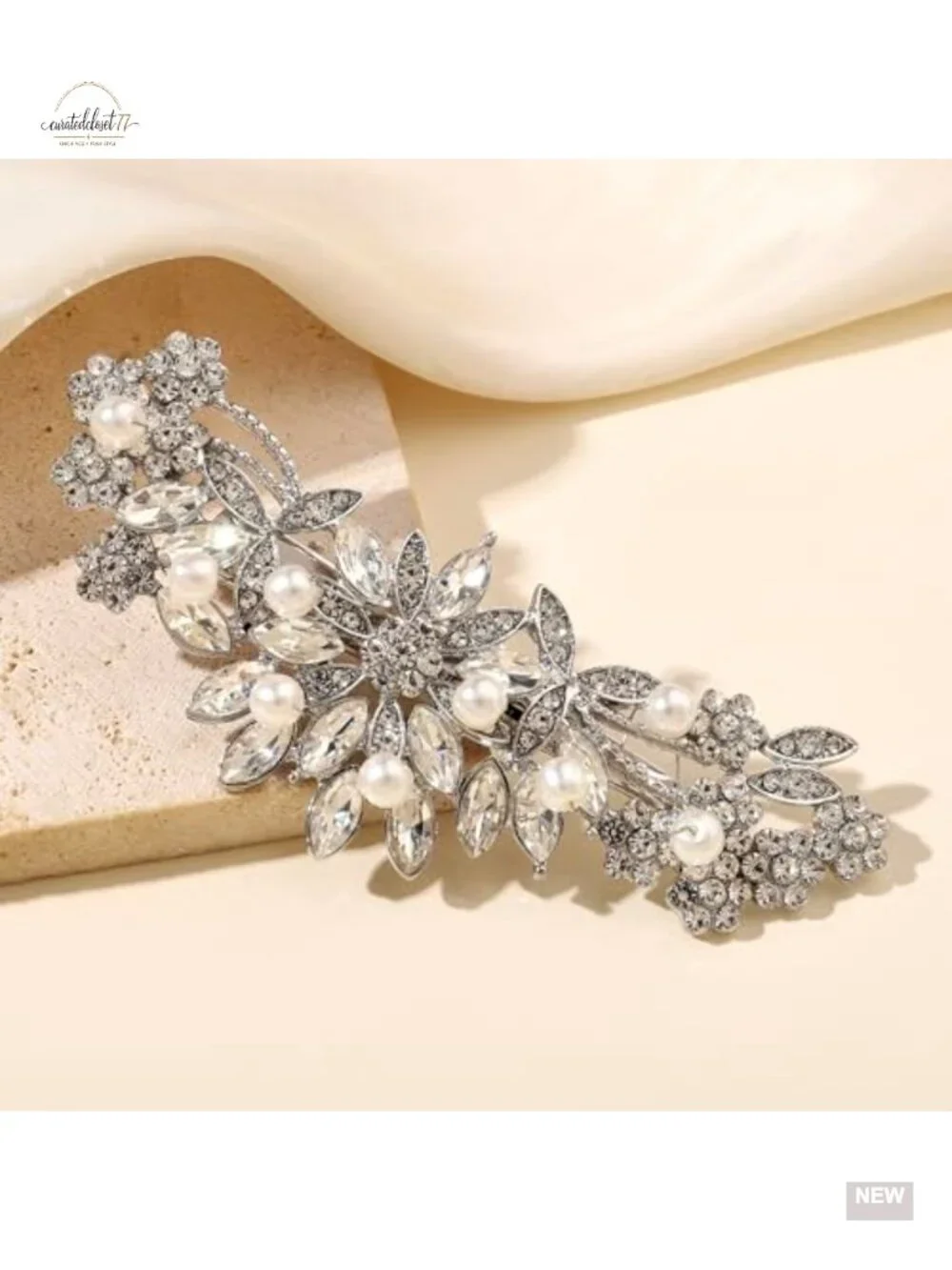 Crystal Rhinestone Pearl Hair Clip Comb Silver Wedding Hair Accessory Bridal